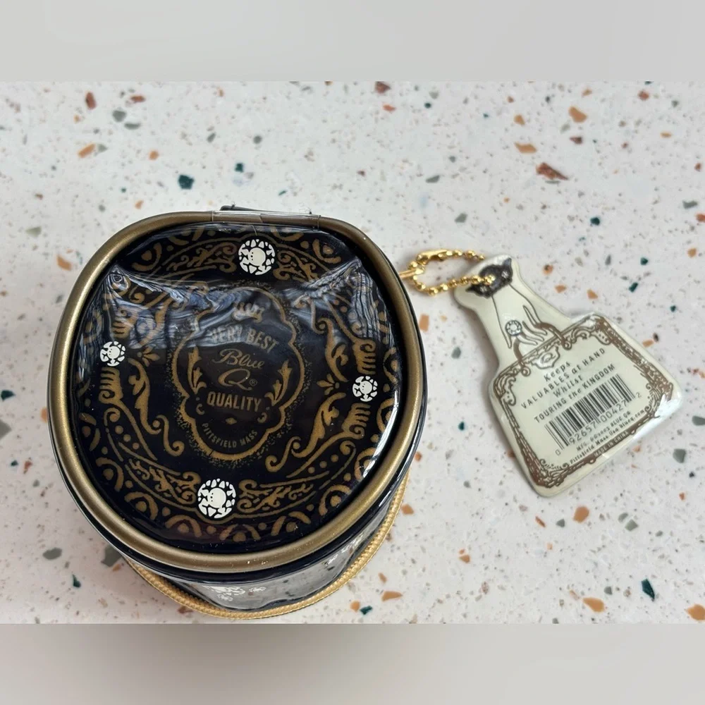 Blue Q Queen Jewelry Case Travel‎ Organizer Black Gold Round Zip VTG Style